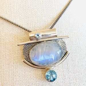 Moonstone, Blue Topaz & Sterling Silver Pendant - image 1